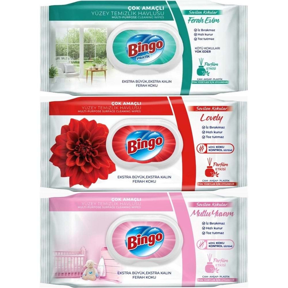 Bingo Clean Yüzey Temizlik Havlusu (Karma 3 Lü Set) (Ferah Evim - Lovely - Mutlu Yuvam) 288 Yaprak