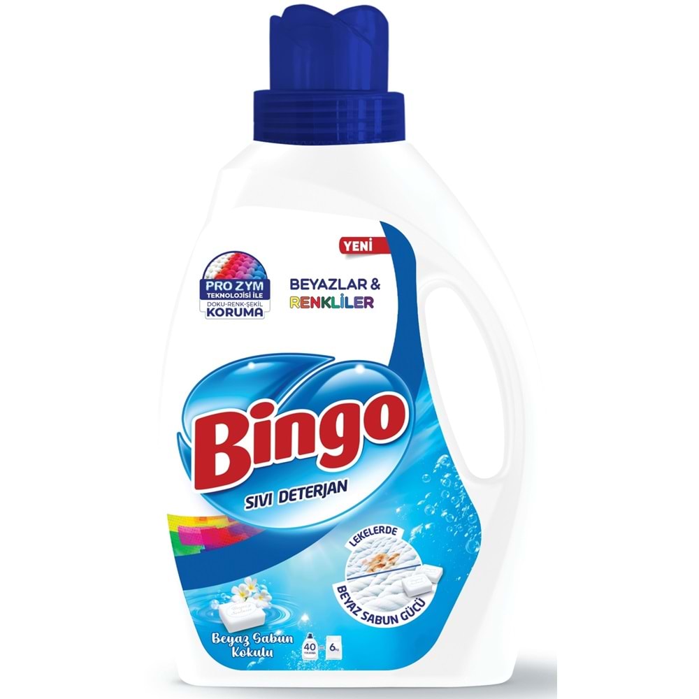 Bingo Sıvı Çamaşır Deterjanı 15600ML Beyaz Sabun Kokulu Beyazlar ve Renkliler 6 Lı Set (6PK*2.600ML)