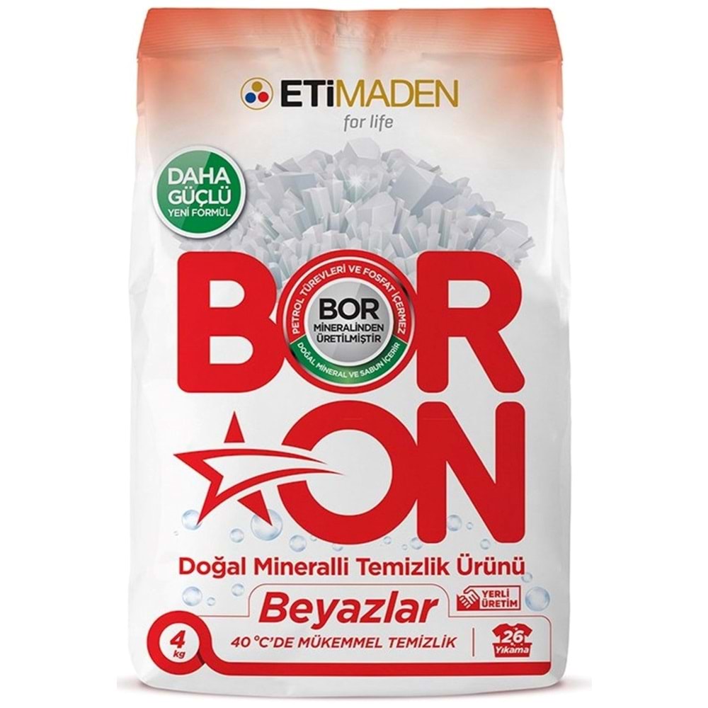 Boron Matik Toz Çamaşır Deterjanı 24KG Doğal Mineralli (6Pk*4Kg) (Beyazlar İçin)