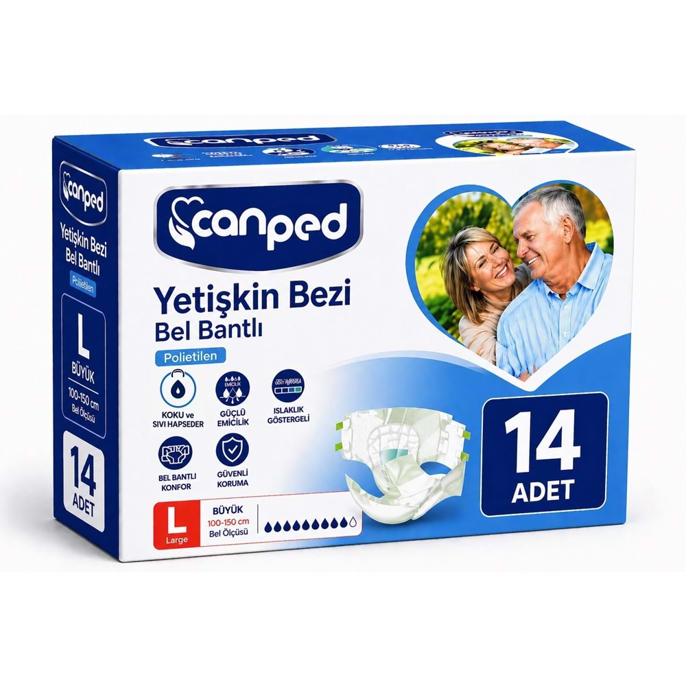Canped Yetişkin Bezi Bel Bantlı Polietilen L-Large Büyük Boy 14 Adet (2PK*7)