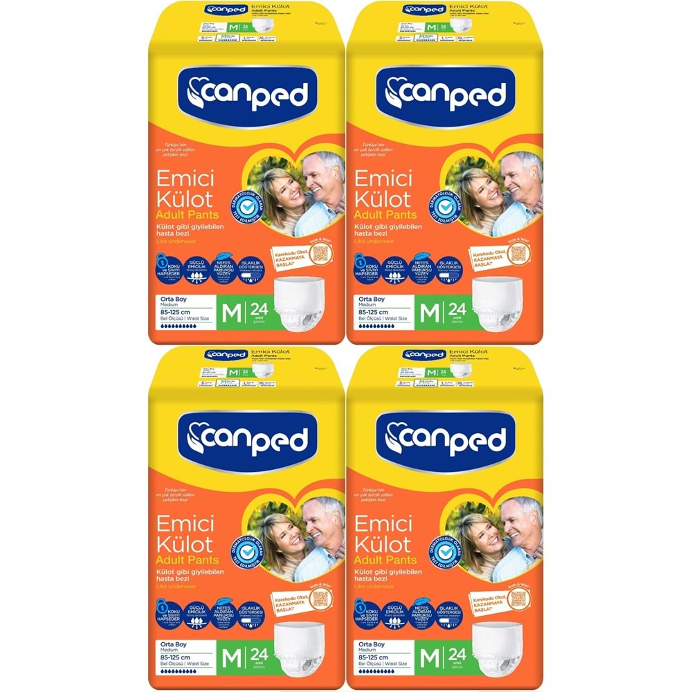 Canped Emici Külot Hasta Yetişkin Bezi M - Orta - Medium 96 Adet (4PK*24)