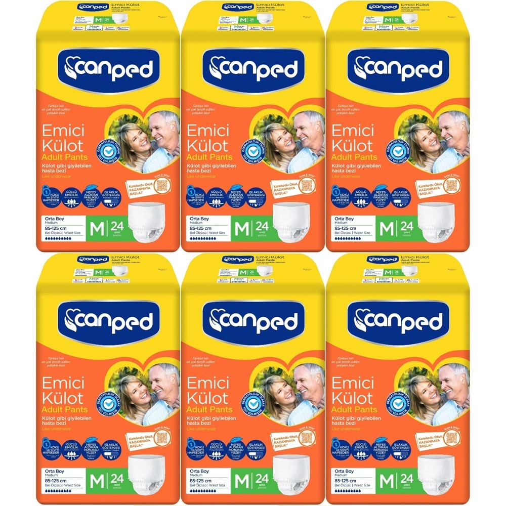 Canped Emici Külot Hasta Yetişkin Bezi M - Orta - Medium 144 Adet (6PK*24)