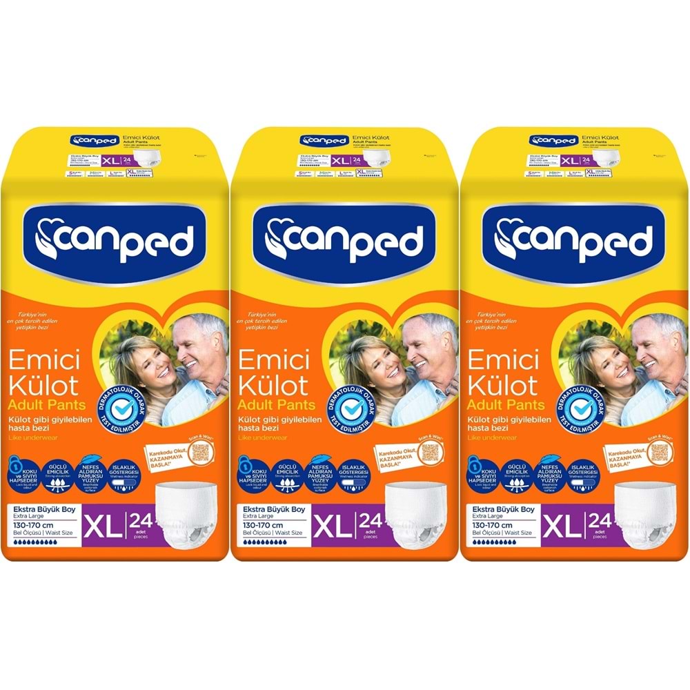 Canped Emici Külot Hasta Yetişkin Bezi XL - Ekstra Büyük - Extra Large 90 Adet (3PK*30)