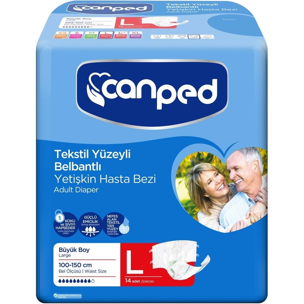 Canped Yetişkin Bezi Bel Bantlı Tekstil Yüzey L - Büyük - Large 56 Adet