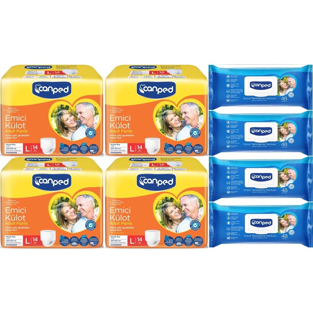 Canped Emici Külot Pants Hasta Yetişkin Bezi L - Büyük - Large 14 Adet - Temizleme Havlusu (8Li Set)