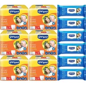 Canped Emici Külot Pants Hasta Yetişkin Bezi L - Büyük - Large 14 Adet- Temizleme Havlusu (12Li Set)