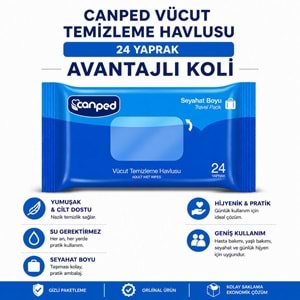 Canped Yetişkin Vücut Temizleme Islak Mendil Havlu 24 Yaprak Seyahat Boy 48 Li Set (1152 Yaprak)