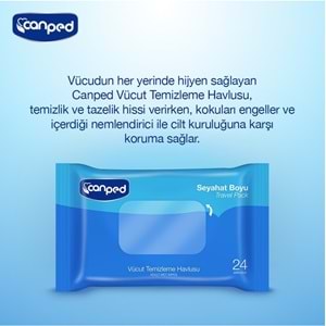 Canped Yetişkin Vücut Temizleme Islak Mendil Havlu 24 Yaprak Seyahat Boy 96 Lı Set (2304 Yaprak)