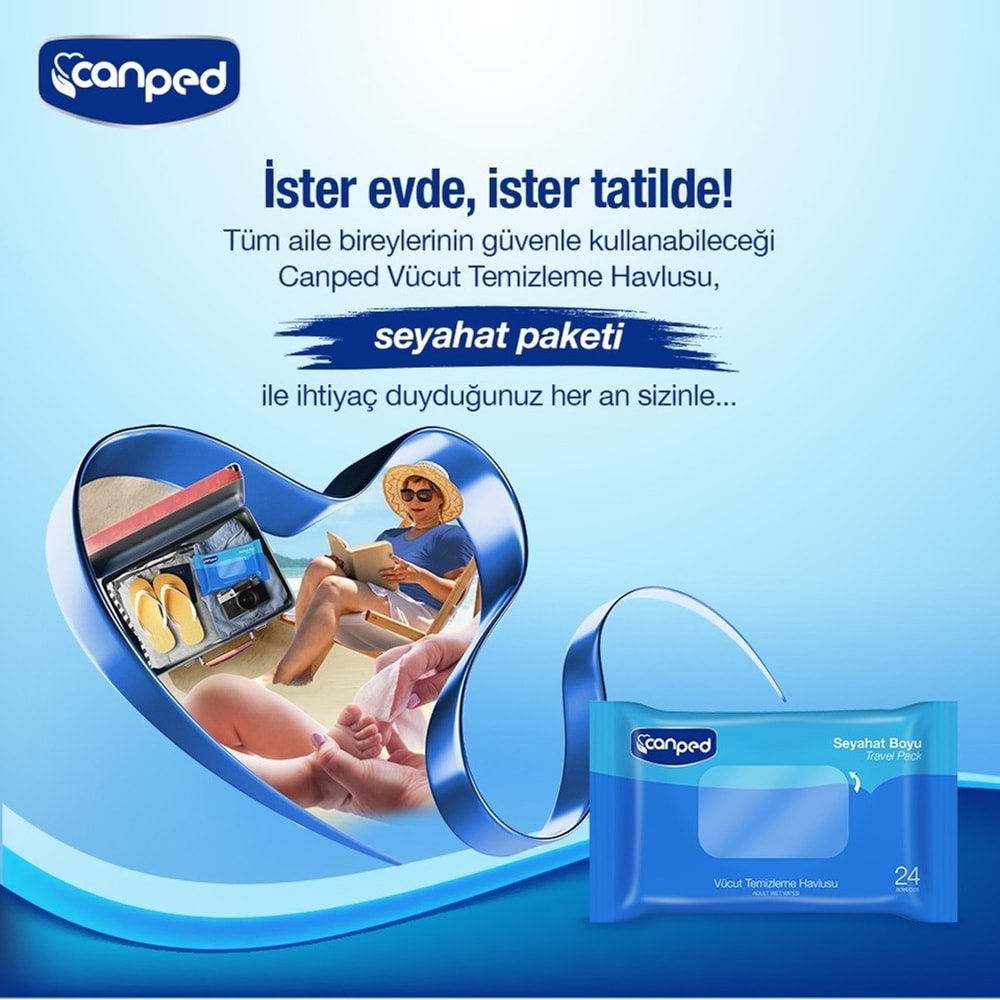 Canped Yetişkin Vücut Temizleme Islak Mendil Havlu 24 Yaprak Seyahat Boy 3 Lü Set (72 Yaprak)