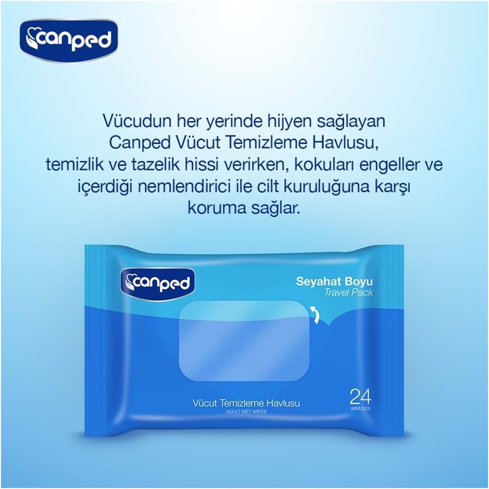 Canped Yetişkin Vücut Temizleme Islak Mendil Havlu 24 Yaprak Seyahat Boy 15 Li Set (360 Yaprak)