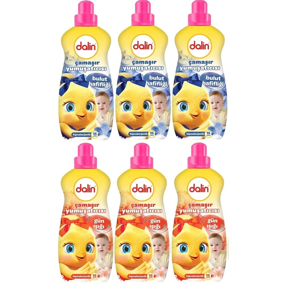 Dalin Çamaşır Yumuşatıcı 1500ML Bulut Hafifliği + 1500ML Gün Işığı (Hipoalerjenik) (Karma 6 Lı Set)