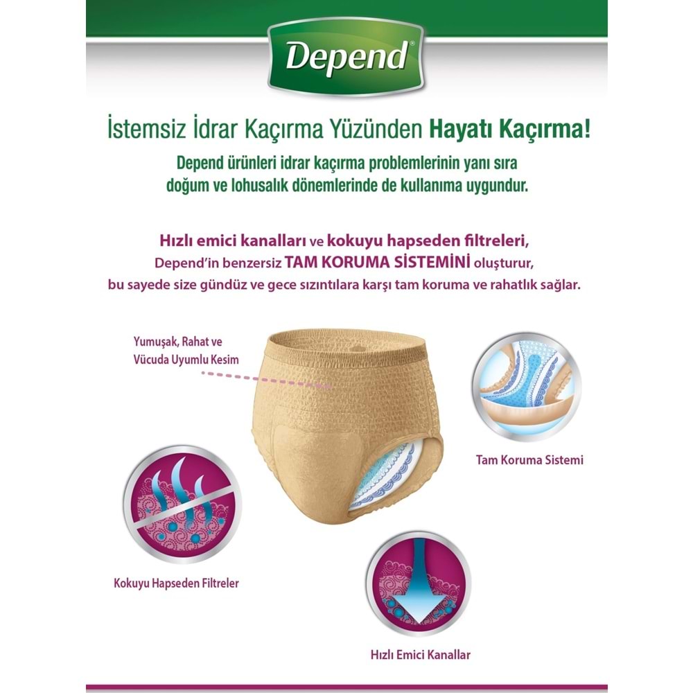 Depend Emici Külot Yetişkin Bezi XL Extra Büyük 18 Adet