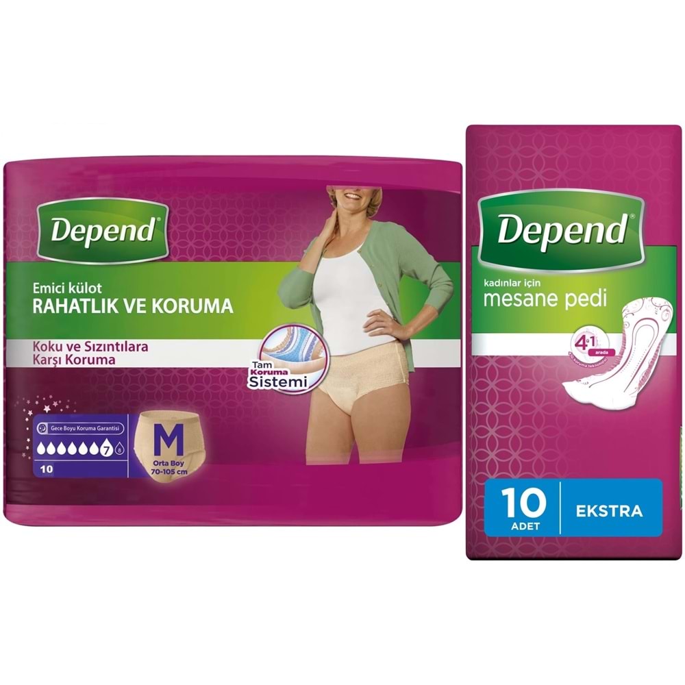 Depend Emici Külot Lohusa Pedi M- Medium - Orta Kadın (10 Lu) + Mesane Pedi Kadın Ekstra (10 Lu)