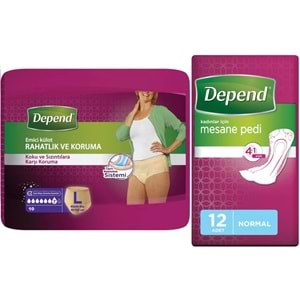 Depend Emici Külot Lohusa Pedi L - Large - Büyük Kadın (10 Lu)+Mesane Pedi Kadın Normal (12 Li)