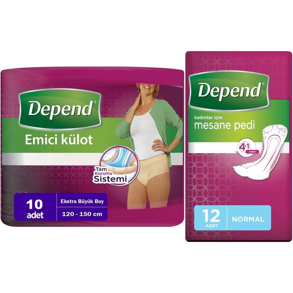 Depend Emici Külot Lohusa Pedi XL - Extra Büyük - Kadın (10 Adet)+Mesane Pedi Kadın Normal (12 Li)
