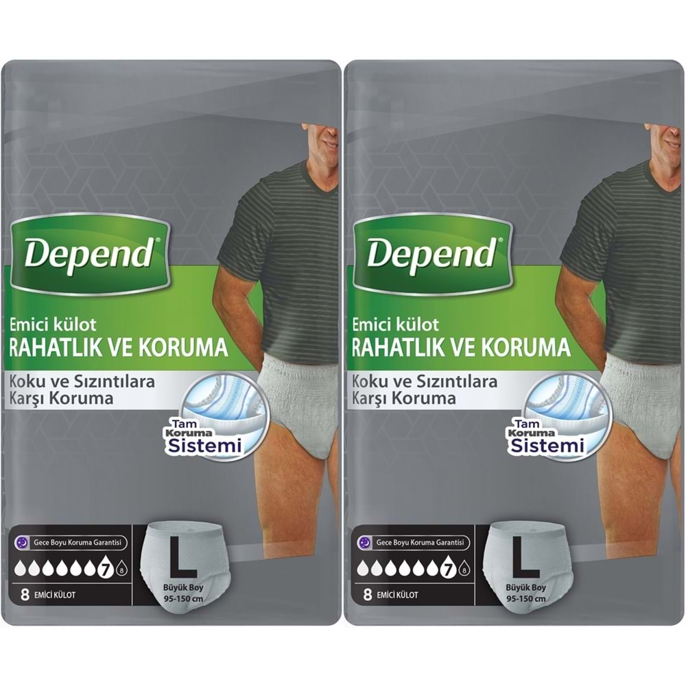 Depend Emici Külot Pants Hasta Bezi L - Büyük - Large Erkek 16 Adet (2PK*8)