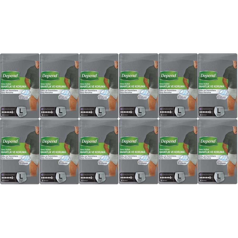 Depend Emici Külot Pants Hasta Bezi L - Büyük - Large Erkek 96 Adet (12PK*8)