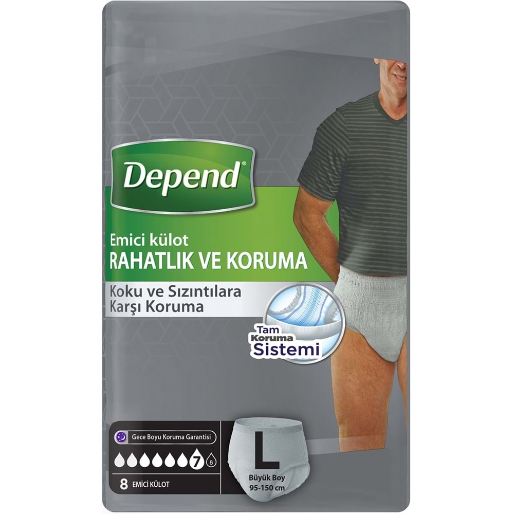 Depend Emici Külot Pants Hasta Bezi L - Büyük - Large Erkek 96 Adet (12PK*8)
