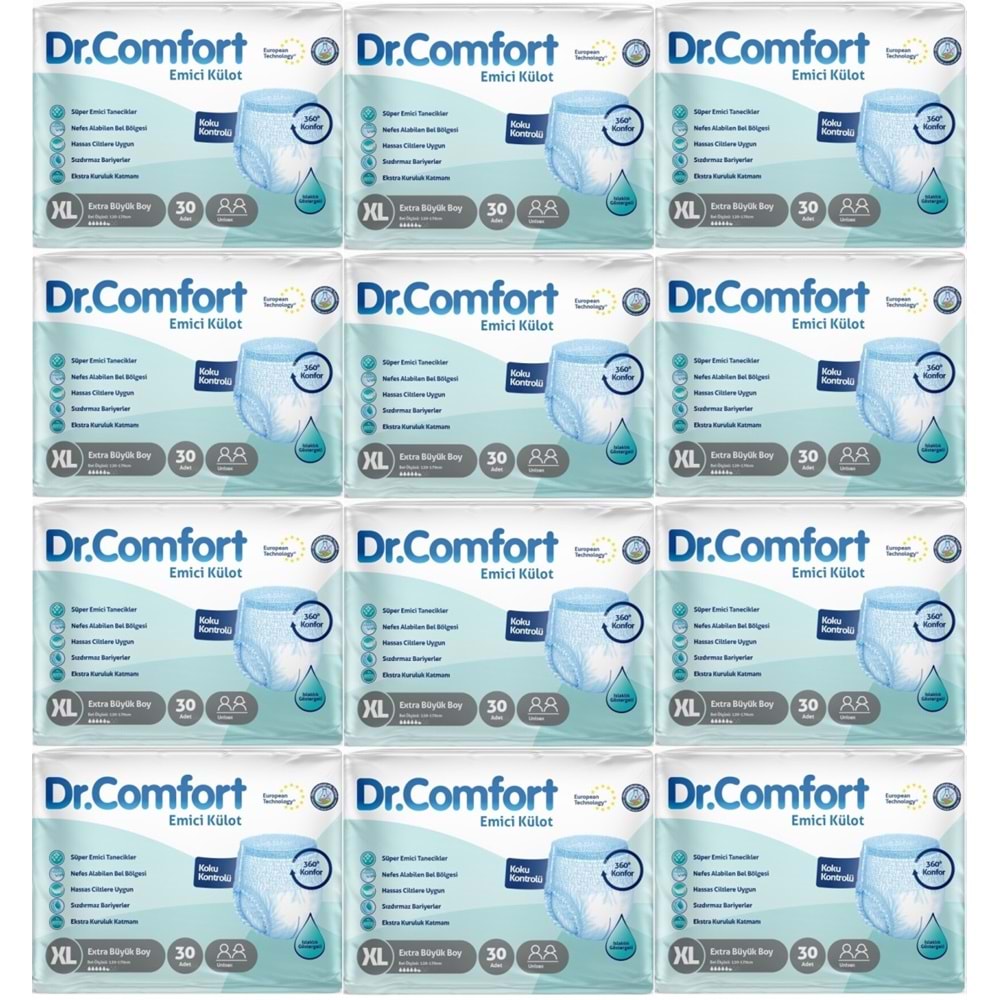 Dr.Comfort Yetişkin Bezi Emici Külot Ekstra Büyük XL 360 Adet 12Pk x 30
