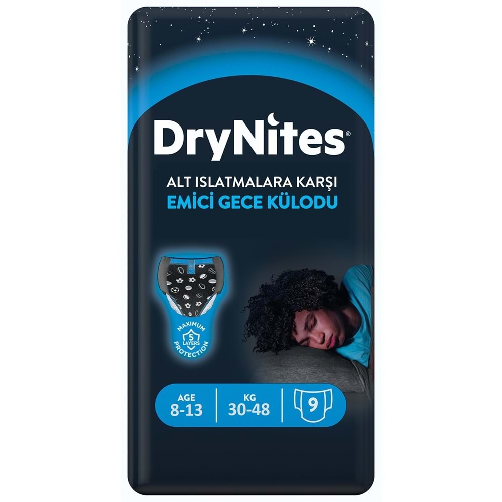 Drynites Emici Gece Külodu/Külot Bez Erkek 8-13 Yaş 30-48KG Large 45Adet 5PK*9 Alt Islatmalara Karşı