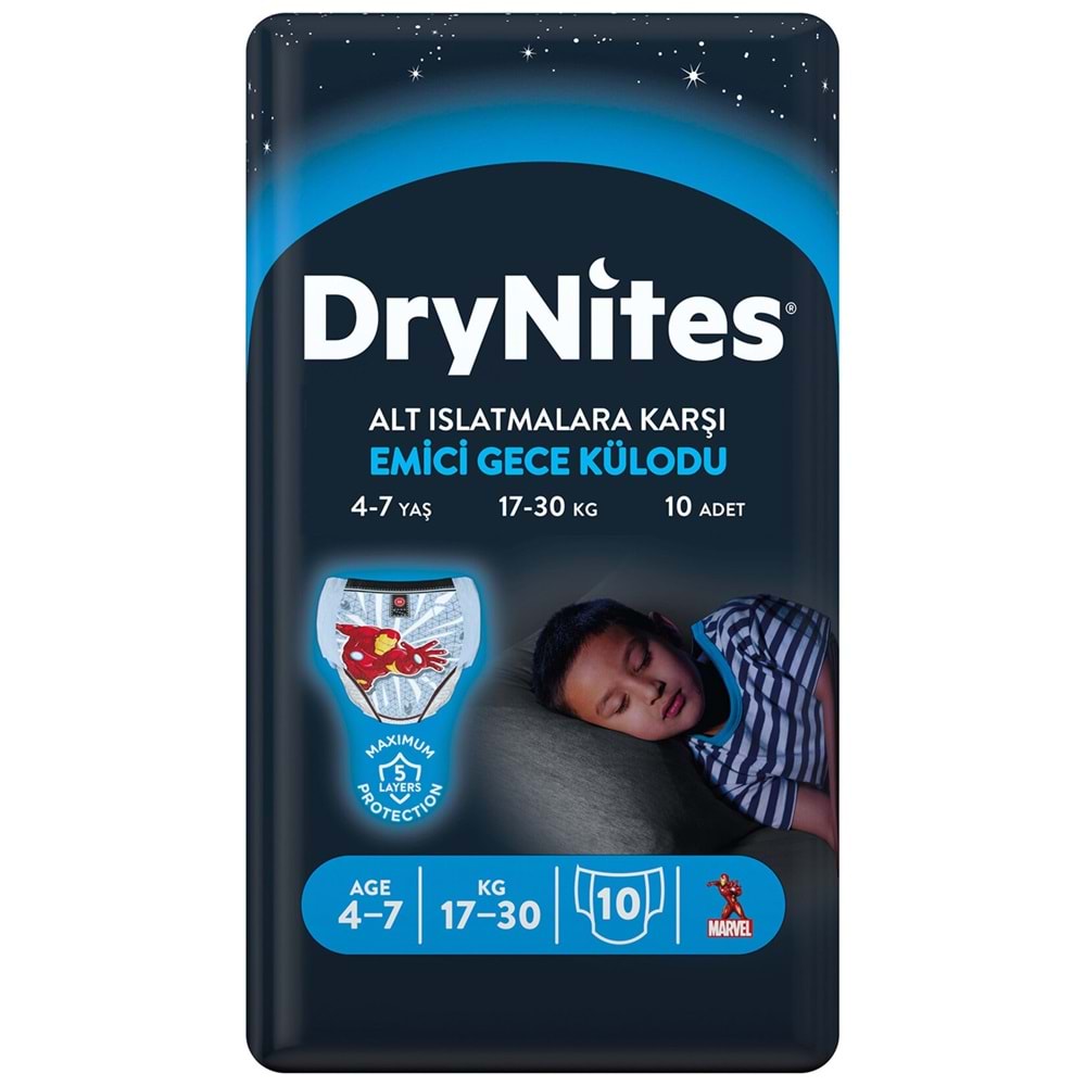 Drynites Emici Gece Külodu/Külot Bez Erkek 4-7 Yaş 17-30KG Small 90Adet 9PK*10 Alt Islatmalara Karşı