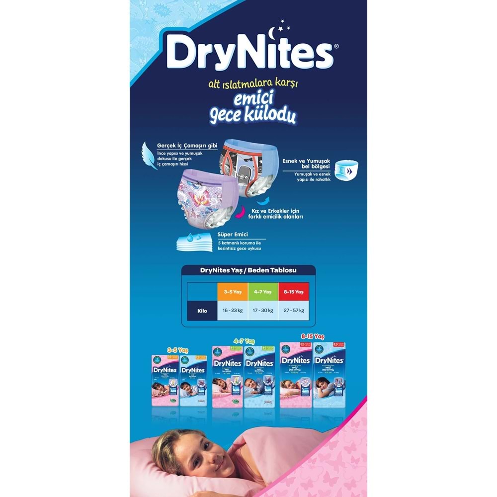 Drynites Emici Gece Külodu/Külot Bez Erkek 4-7 Yaş 17-30KG Small 90Adet 9PK*10 Alt Islatmalara Karşı