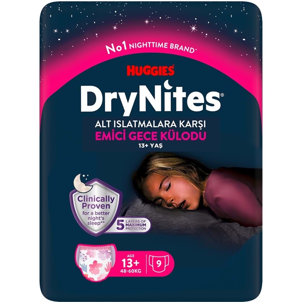 Drynites Emici Gece Külodu/Külot Bez Kız 13+ Yaş (48-60KG) X Large 27 Adet (3PK*9)