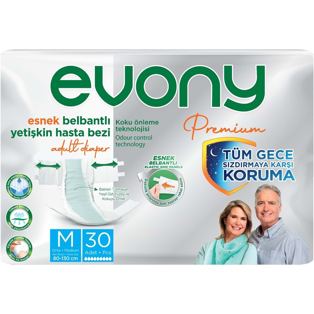 Evony Premium Hasta Bezi Yetişkin Bel Bantlı Tekstil Yüzey Orta 90 Adet+ Yatak Koruyucu Örtü 60 Adet