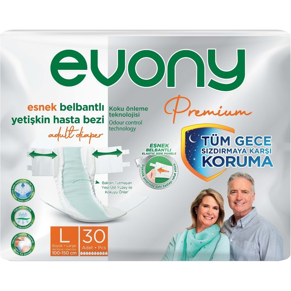 Evony Premium Hasta Bezi Yetişkin Bel Bantlı Tekstil Yüzey Büyük 30 Adet+Yatak Koruyucu Örtü 30 Adet