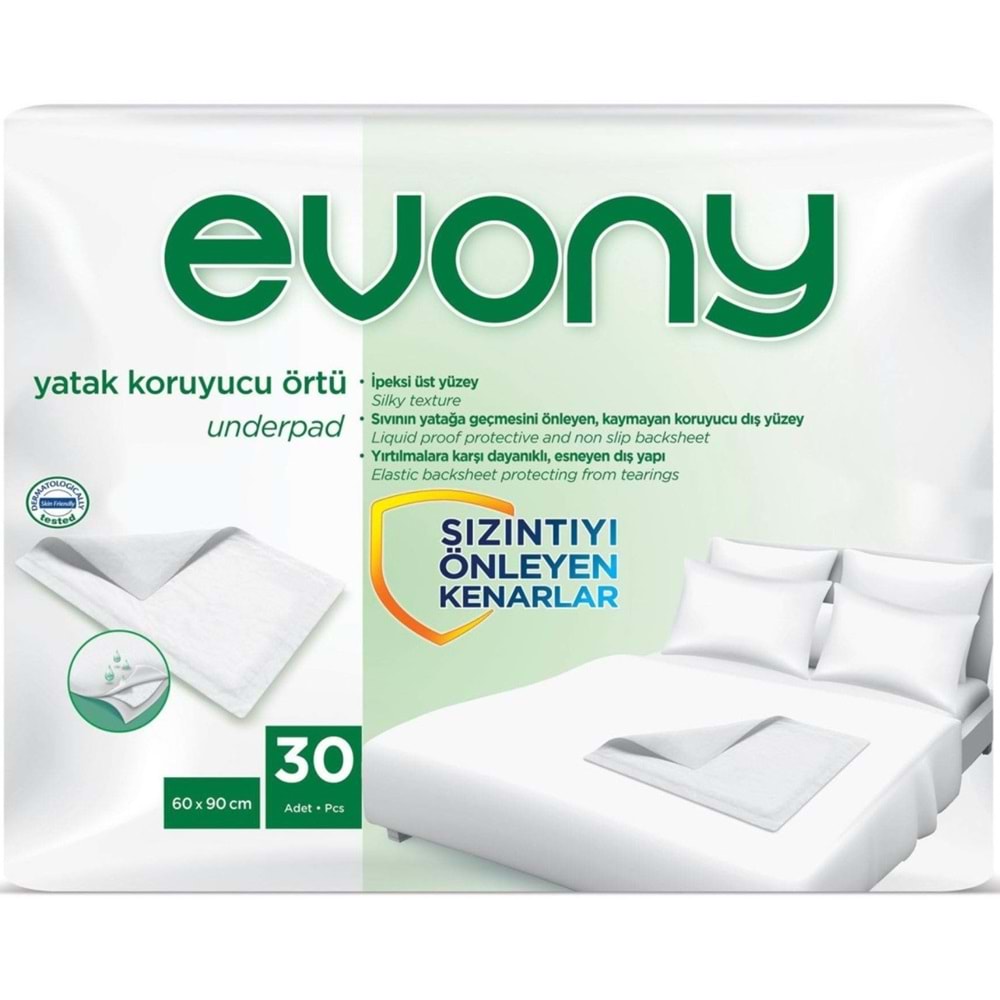 Evony Hasta Bezi Yetişkin Bel Bantlı Tekstil Yüzey L-Büyük 60 Adet + Yatak Koruyucu Örtü 30 Adet