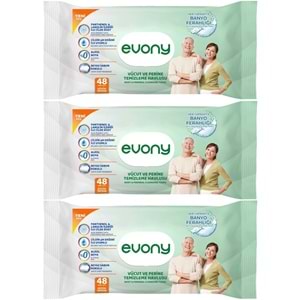 Evony Hasta Vücut Perine Temizleme Islak Mendil Havlu 48 Yaprak XL Banyo Ferahlığı (3 Lü Set)
