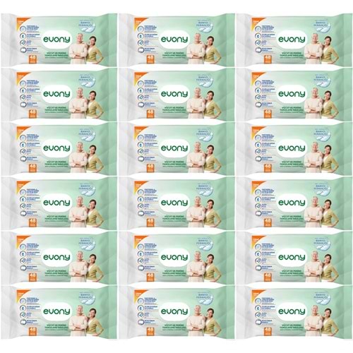 Evony Hasta Vücut Perine Temizleme Islak Mendil Havlu 48 Yaprak XL Banyo Ferahlığı (18 Li Set)