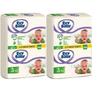 Evy Baby Bebek Bezi Beden:3 (5-9Kg) Midi 136 Adet (2 Li Set) (2 Li Fırsat Pk Serisi)