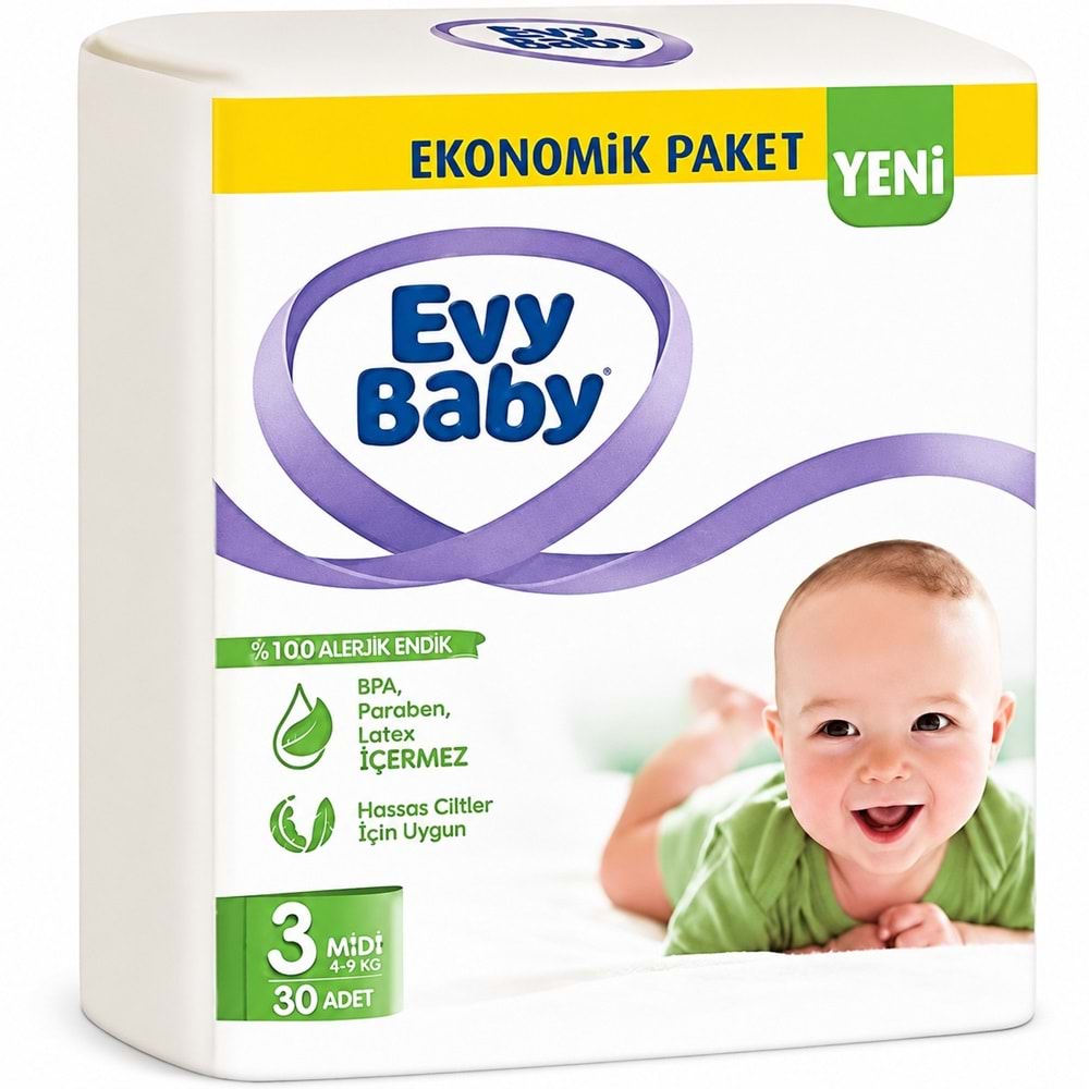 Evy Baby Bebek Bezi 3 Beden 5-9 KG Midi 90 Adet Ekonomik Fırsat Pk