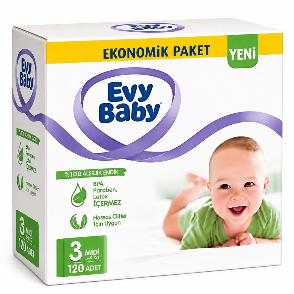 Evy Baby Bebek Bezi 3 Beden 5-9 KG Midi 120 Adet Süper Ekonomik Fırsat Pk