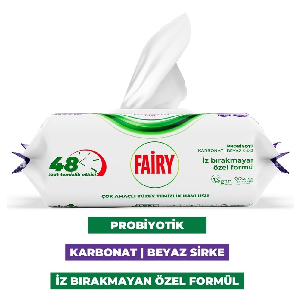 Fairy Yüzey Temizlik Havlusu 100 Yaprak Lavanta Yağlı - Beyaz Sirke - Karbonat (2 Li Set) 200 Yaprak