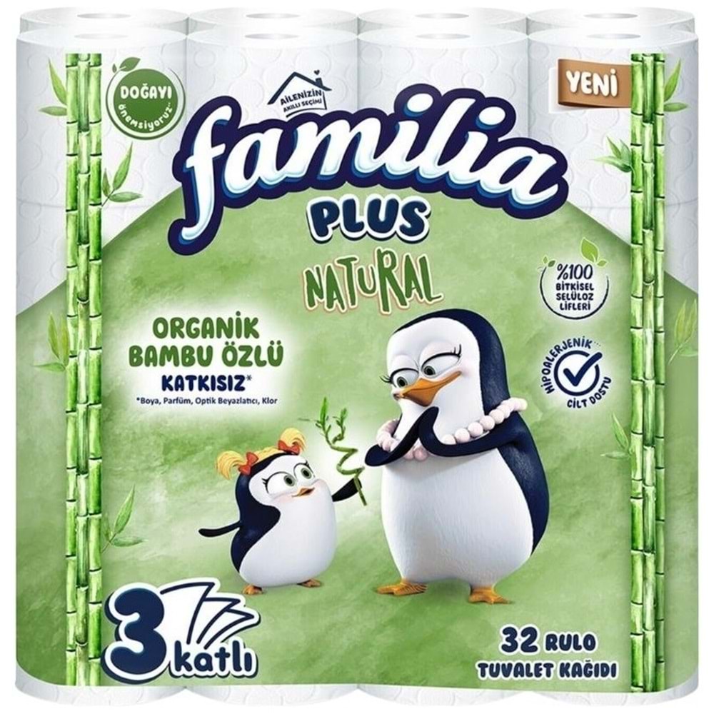 Familia Plus Tuvalet Kağıdı 3 Katlı 96 Lı Paket Natural Organik Bambu Özlü (3PK*32)