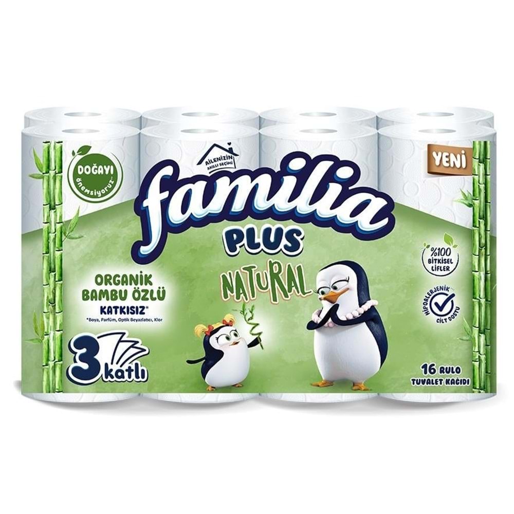 Familia Plus Tuvalet Kağıdı 3 Katlı 48 Li Paket Natural (Organik Bambu Özlü) (3PK*16)