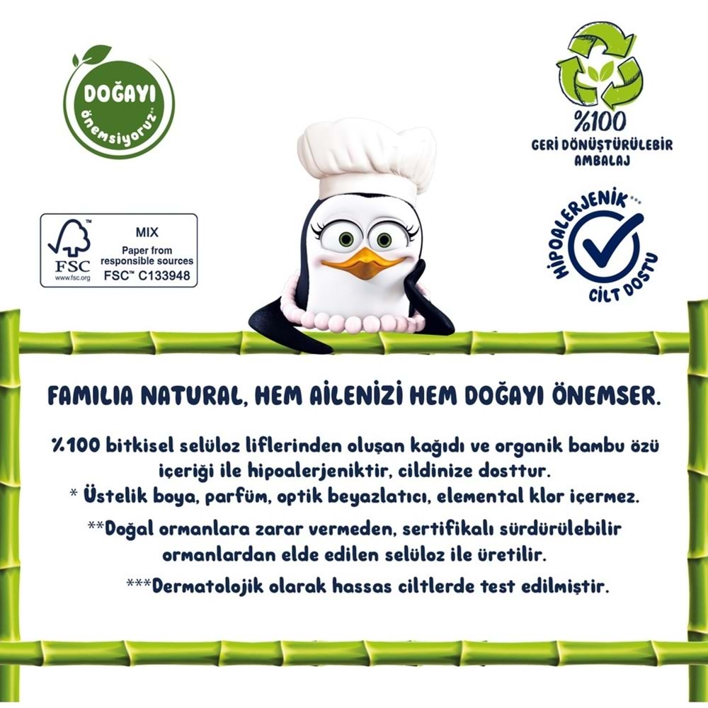 Familia Plus Tuvalet Kağıdı 3 Katlı 64 Lü Paket Natural (Organik Bambu Özlü) (4PK*16)