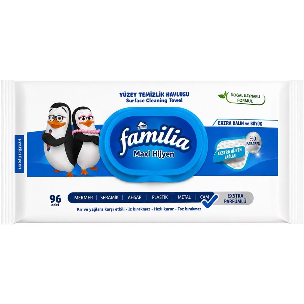 Familia Yüzey Temizlik Havlusu 96 Yaprak Maxi Hijyen Kabartma Doku Plastik Kapaklı 2 Li Set 192 Yprk