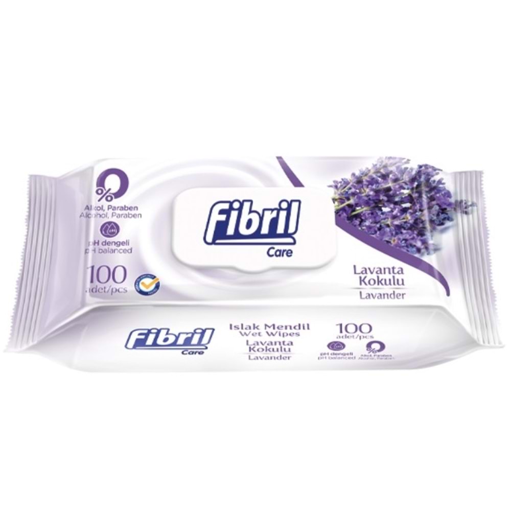 Fibril Islak Havlu Mendil 100 Yaprak Lavanta Plastik Kapaklı (24 Lü Set) 2400 Yaprak