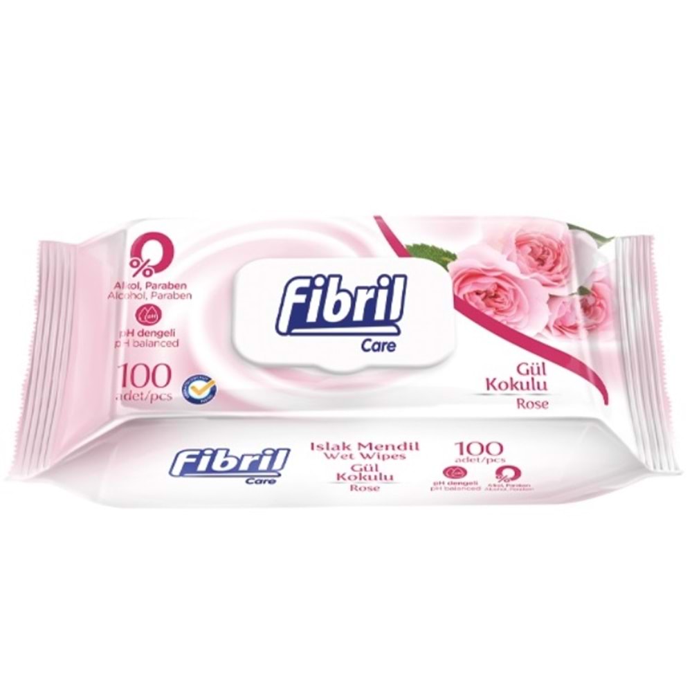 Fibril Islak Havlu Mendil 100 Yaprak Gül Plastik Kapaklı (48 Li Set) 4800 Yaprak