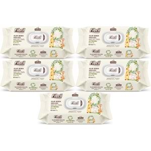 Fibril Islak Havlu Bebek Mendil 90 Yaprak Zeytinyağlı Plastik Kapaklı (5 Li Set) 450 Yaprak