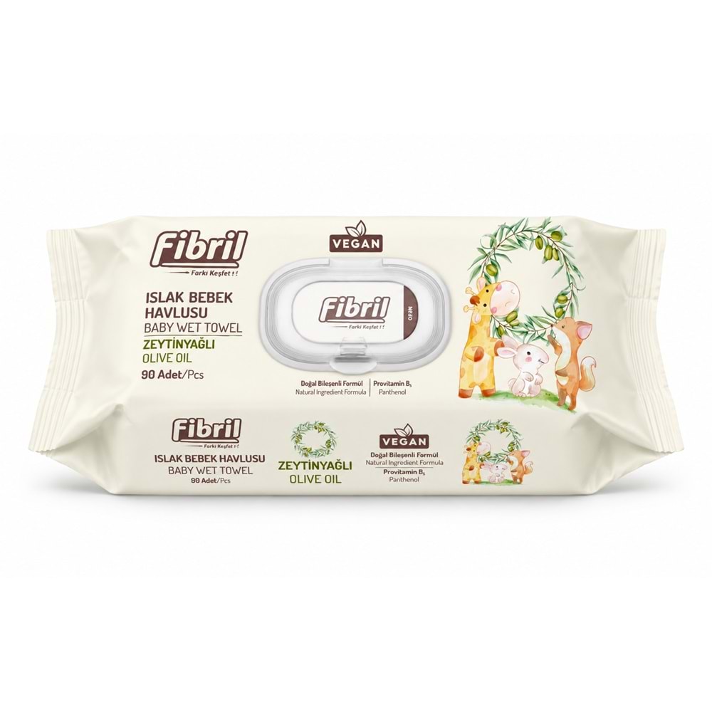 Fibril Islak Havlu Bebek Mendil 90 Yaprak Zeytinyağlı Plastik Kapaklı (9 Lu Set) 810 Yaprak