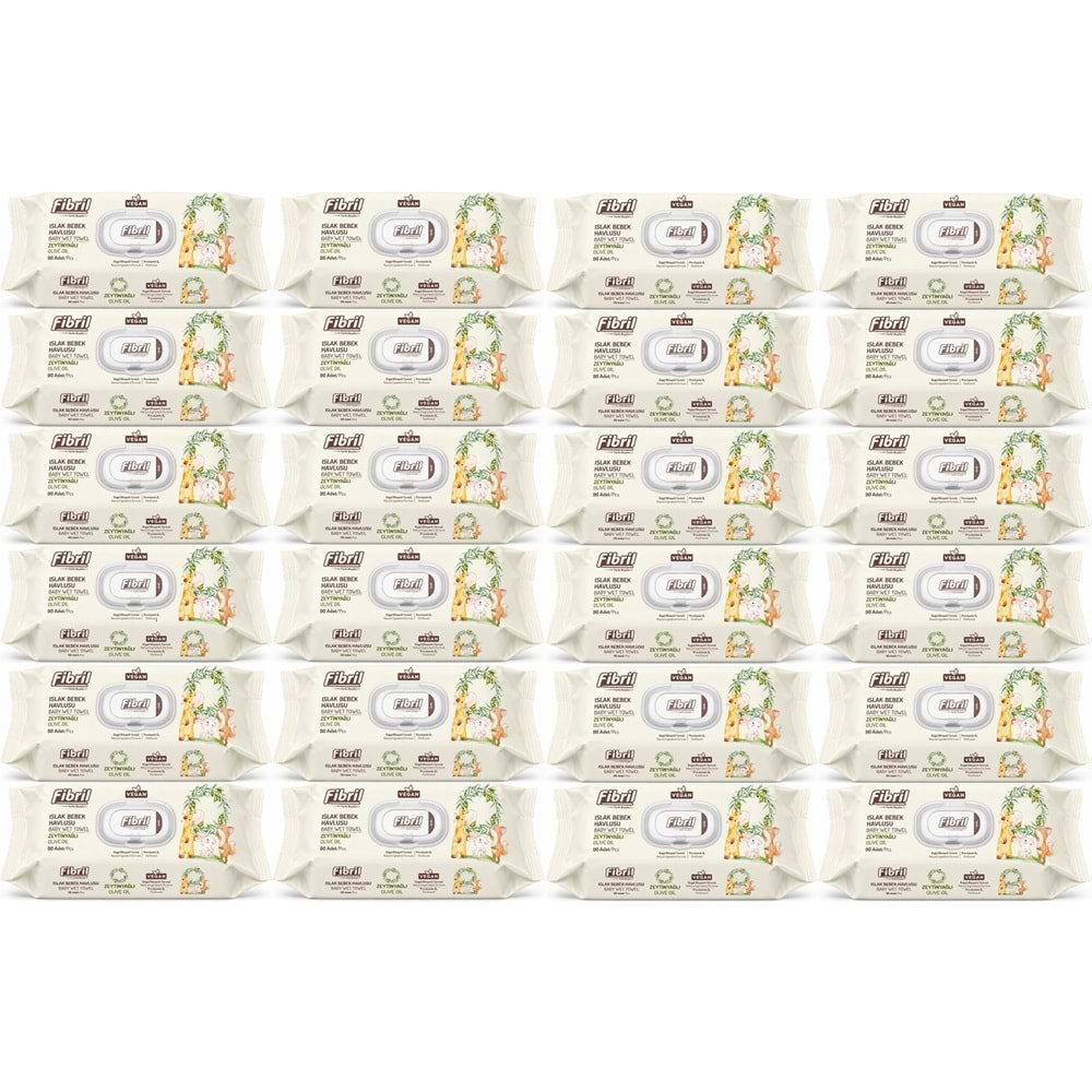 Fibril Islak Havlu Bebek Mendil 90 Yaprak Zeytinyağlı Plastik Kapaklı (24 Lü Set) 2160 Yaprak