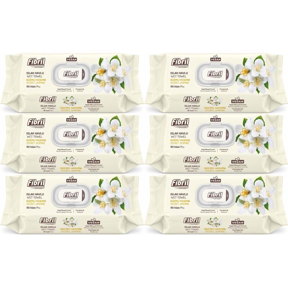Fibril Islak Havlu Mendil 90 Yaprak Gizemli Yasemin Plastik Kapaklı (6 Lı Set) 540 Yaprak