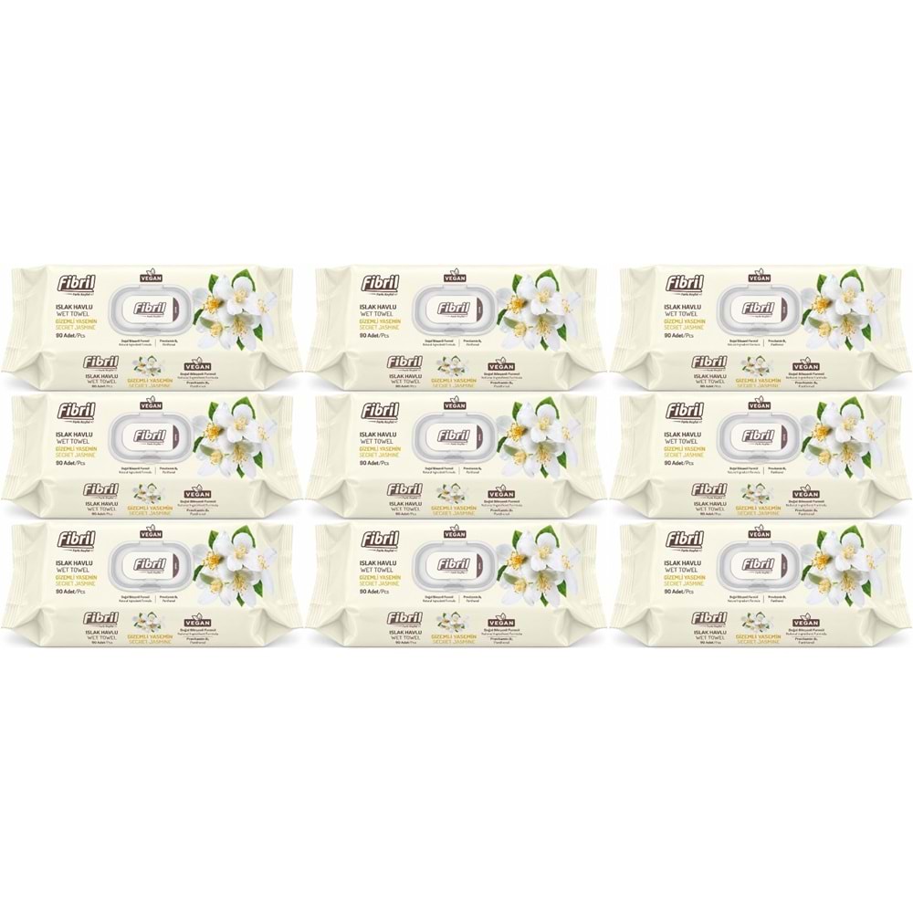 Fibril Islak Havlu Mendil 90 Yaprak Gizemli Yasemin Plastik Kapaklı (9 Lu Set) 810 Yaprak