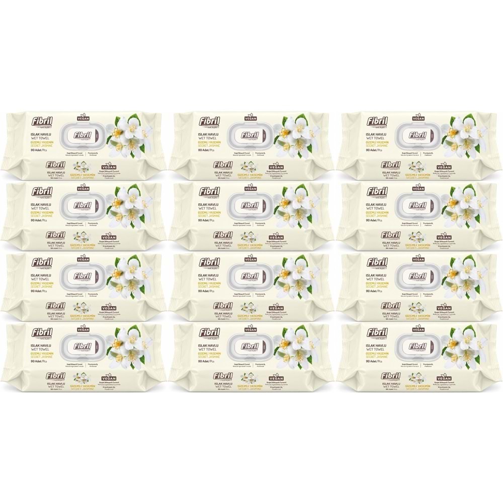 Fibril Islak Havlu Mendil 90 Yaprak Gizemli Yasemin Plastik Kapaklı (12 Li Set) 1080 Yaprak