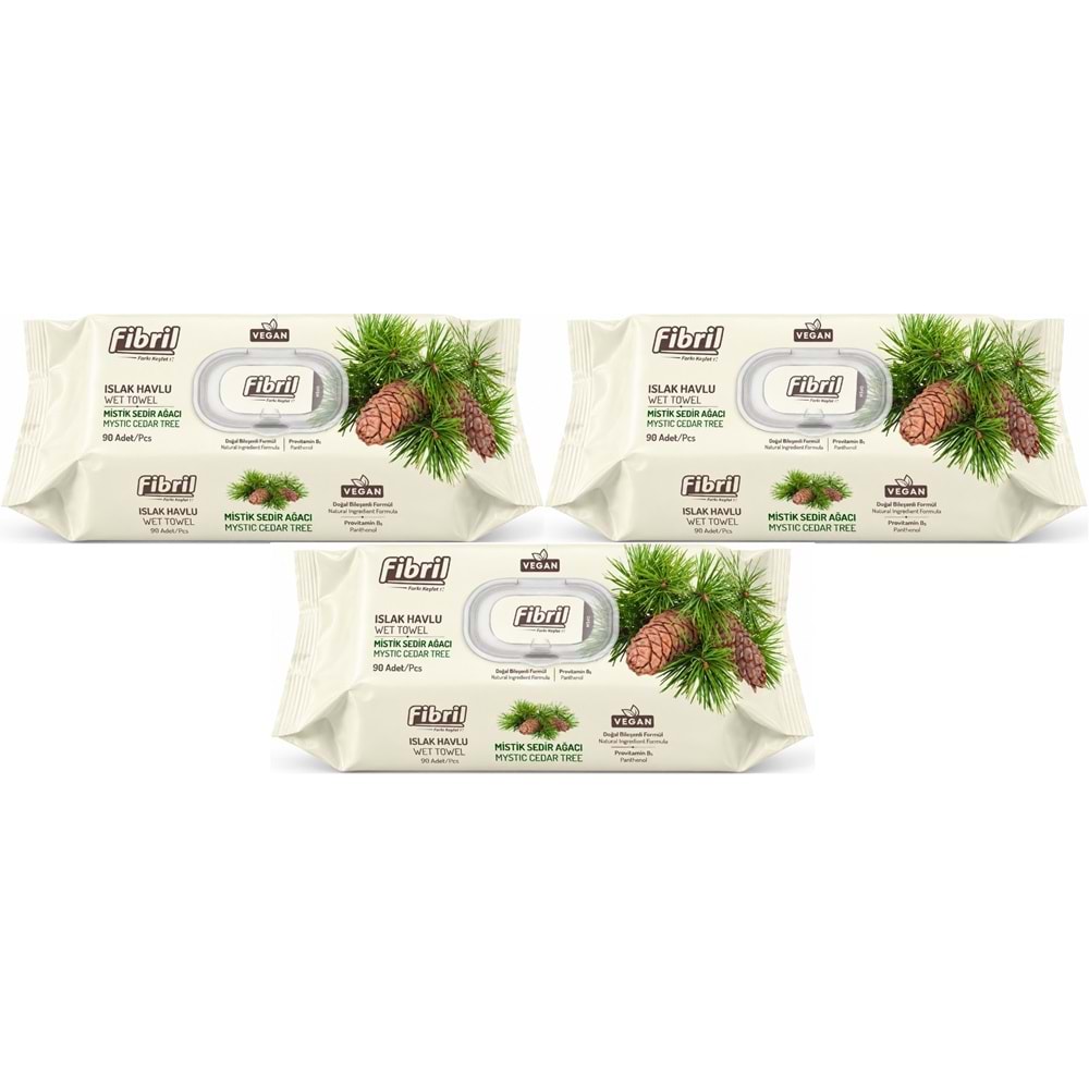 Fibril Islak Havlu Mendil 90 Yaprak Mistik Sedir Ağacı Plastik Kapaklı (3 Lü Set) 270 Yaprak
