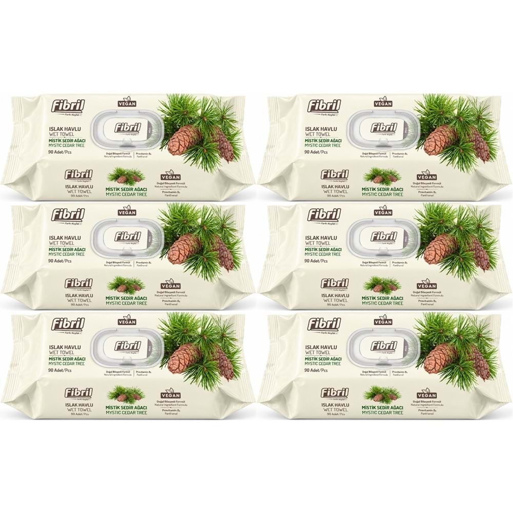 Fibril Islak Havlu Mendil 90 Yaprak Mistik Sedir Ağacı Plastik Kapaklı (6 Lı Set) 540 Yaprak